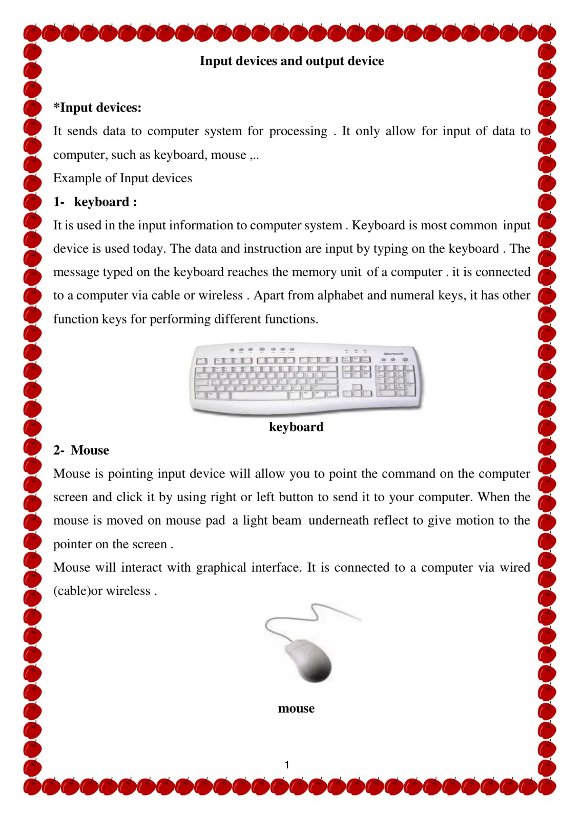غلاف تقرير Input Devices and Output Device