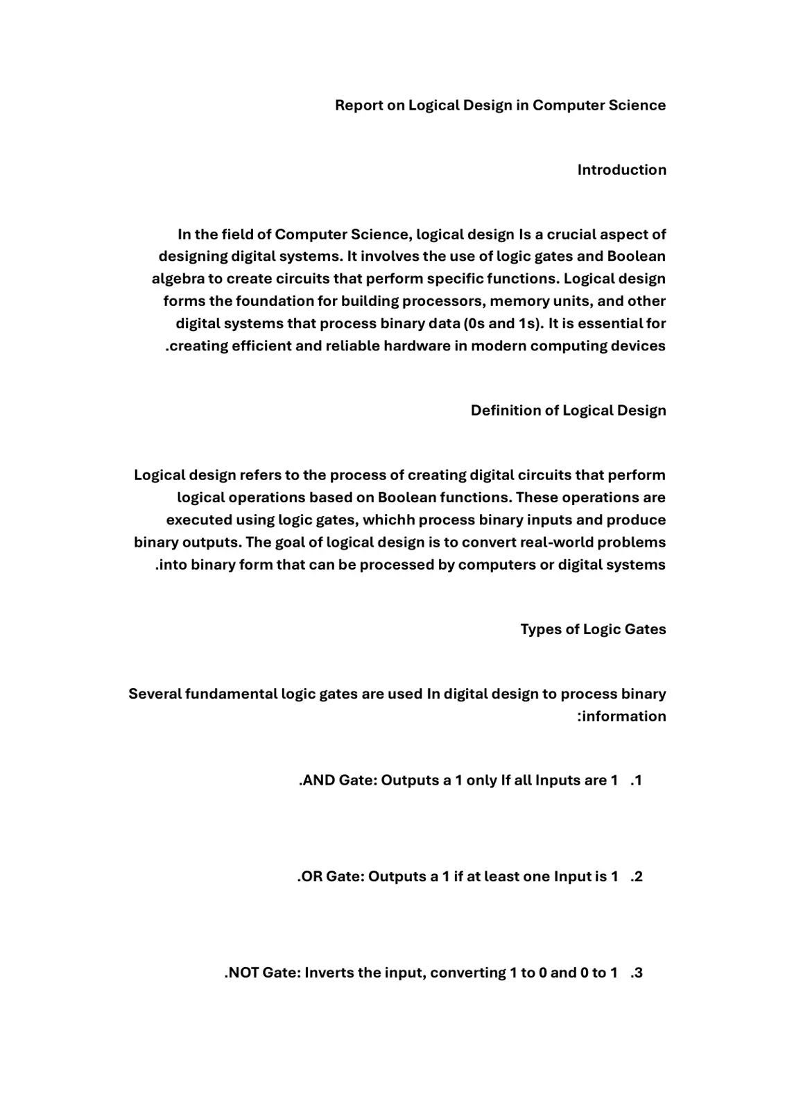 غلاف تقرير Report on Logical Design in Computer Science