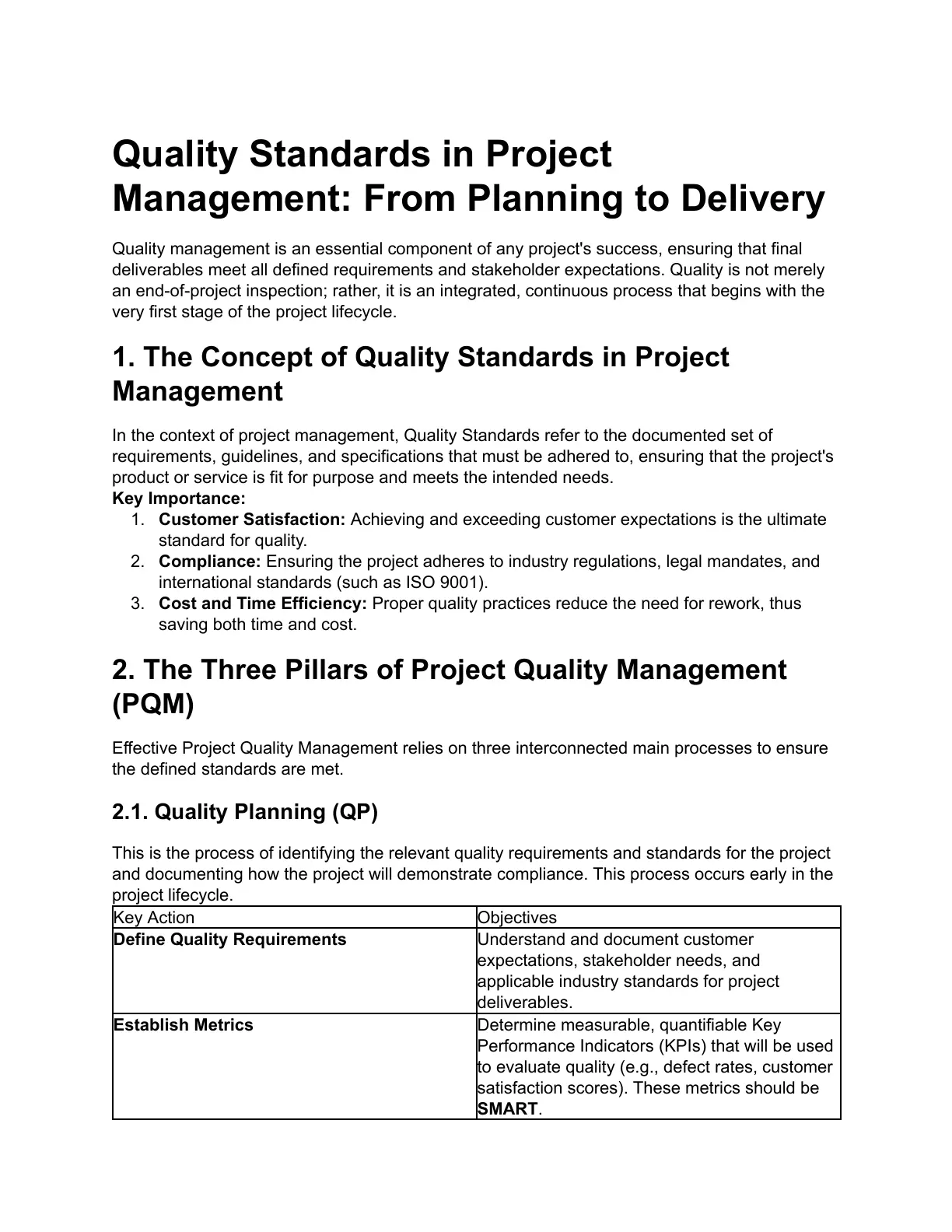 غلاف تقرير Quality Standards in Project Management: From Planning to Delivery