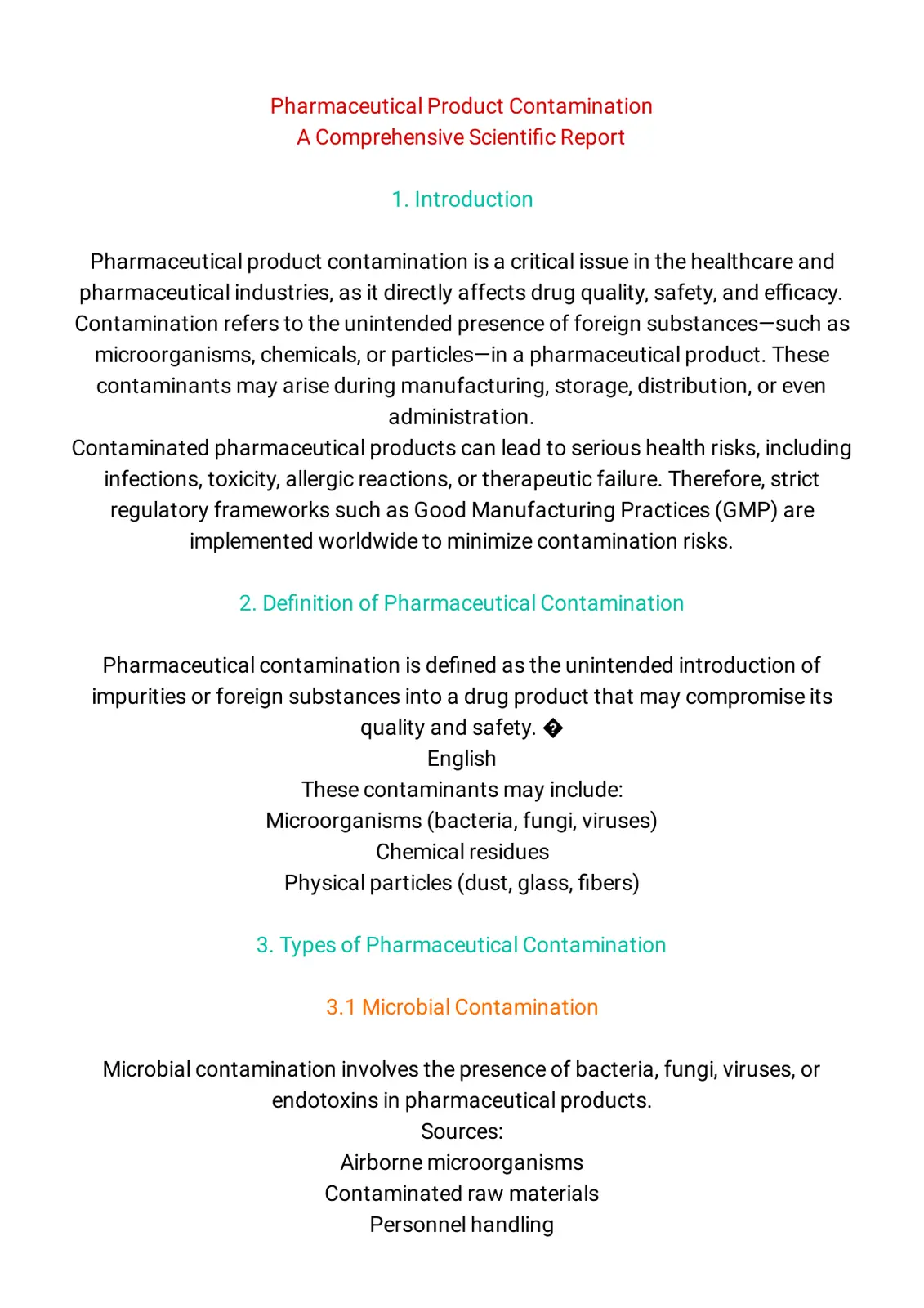 غلاف تقرير Pharmaceutical Product Contamination