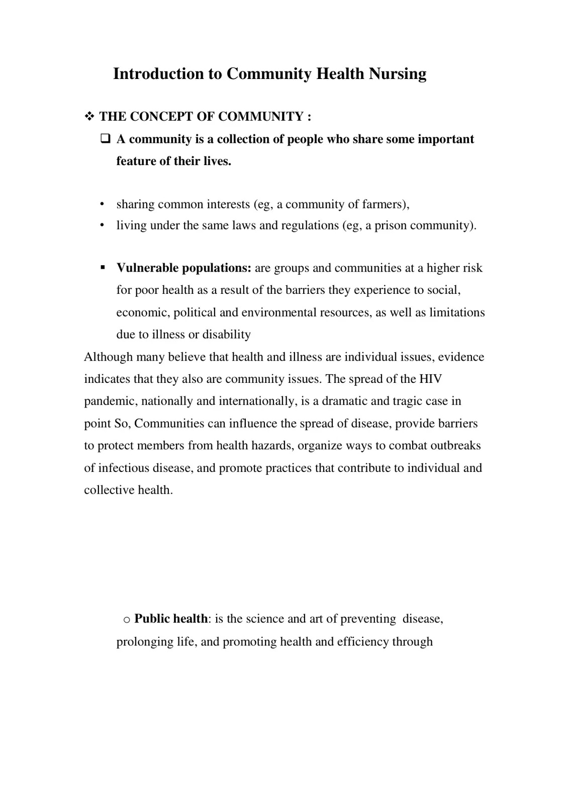 غلاف تقرير Introduction to Community Health Nursing