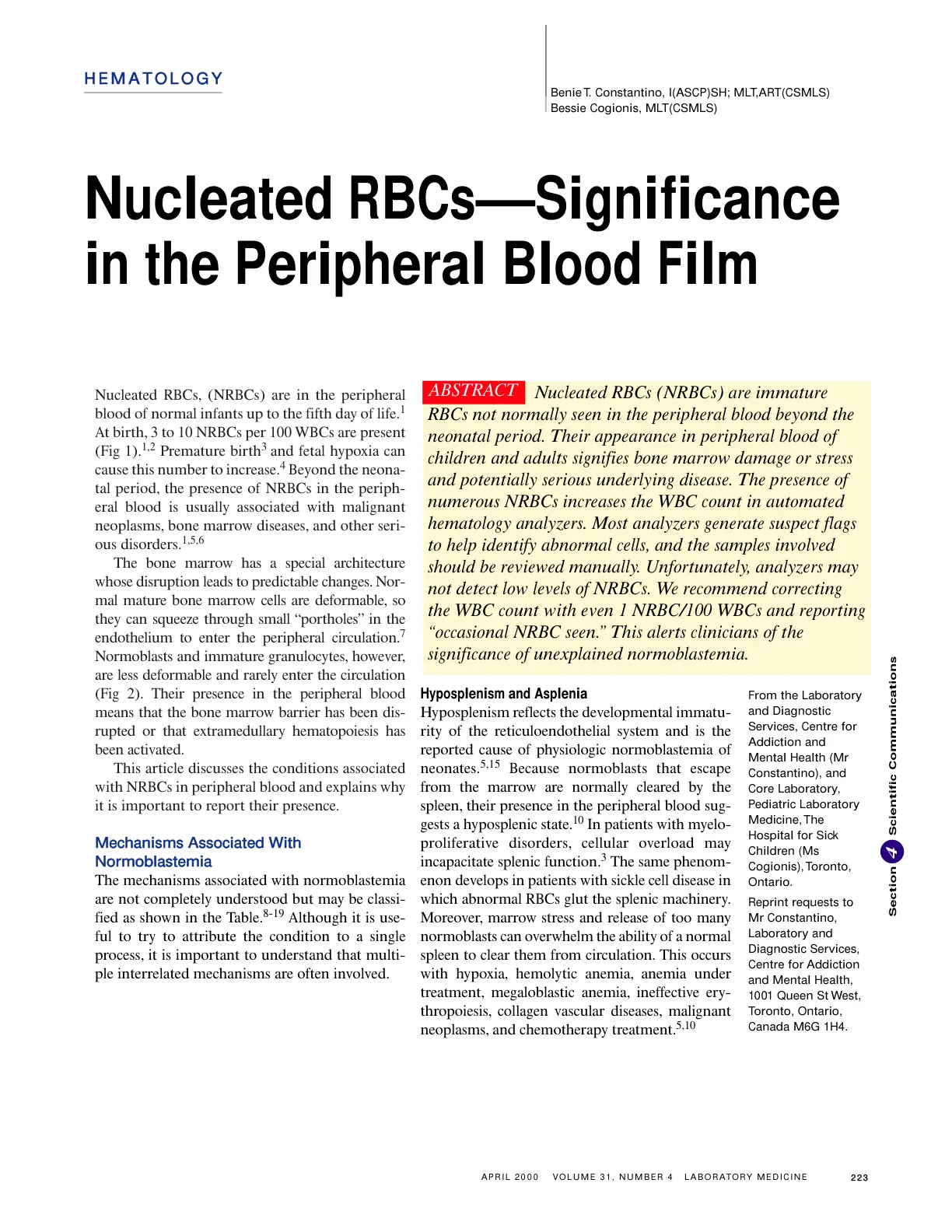 غلاف تقرير Nucleated RBCs-Significance in the Peripheral Blood Film