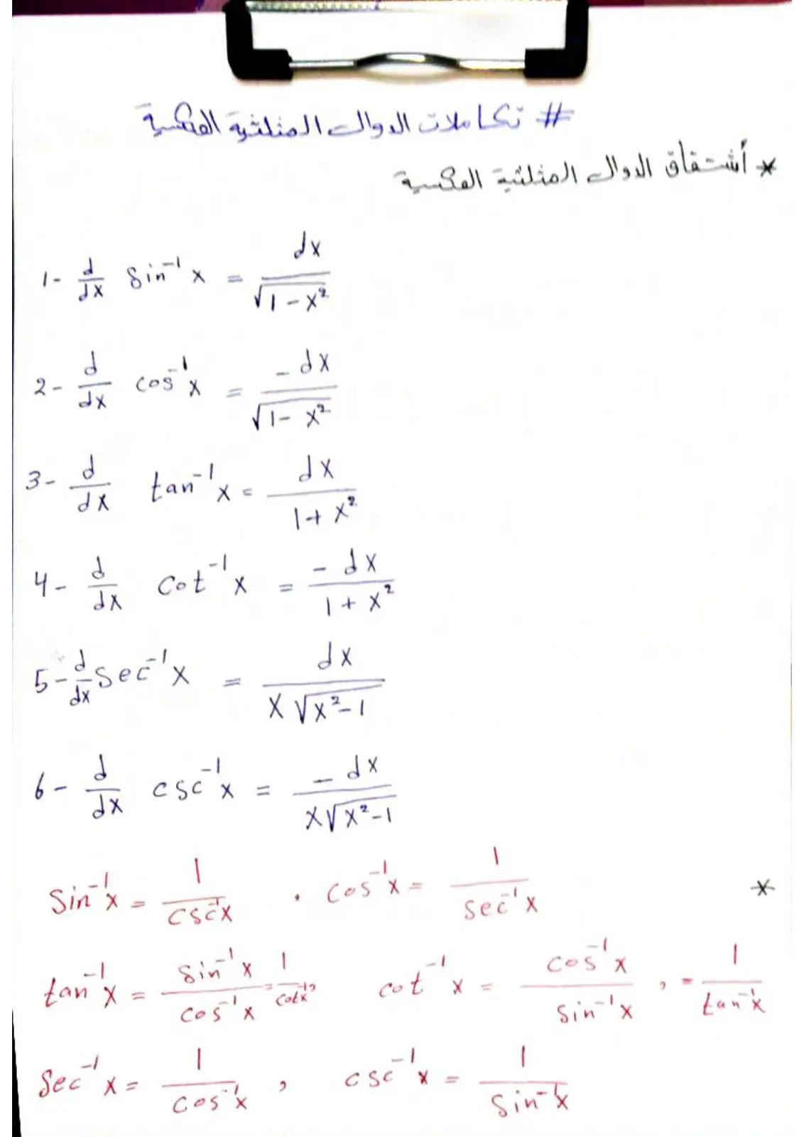 غلاف تقرير تكاملات الدوال المثلثية والمشتقة