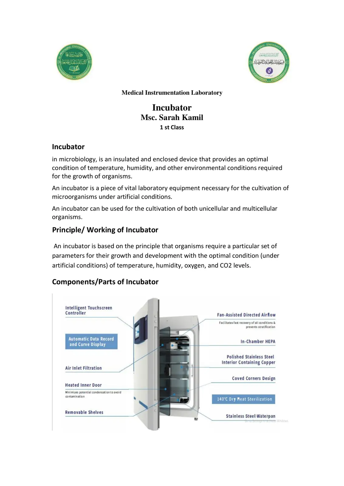 غلاف تقرير Medical Instrumentation Laboratory - Incubator
