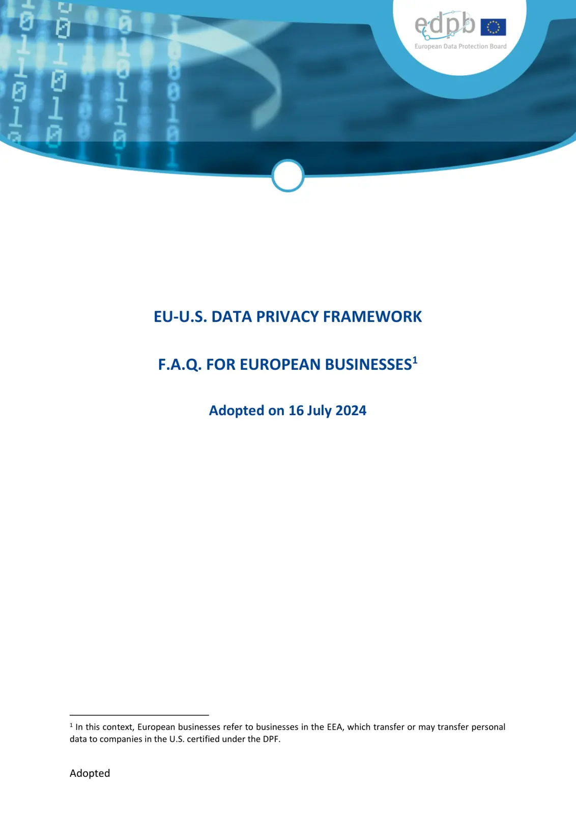 غلاف تقرير EU-U.S. DATA PRIVACY FRAMEWORK F.A.Q. FOR EUROPEAN BUSINESSES