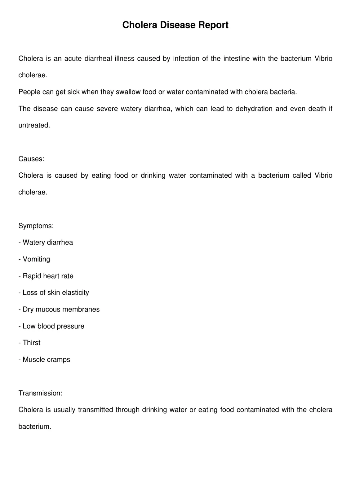 غلاف تقرير Cholera Disease Report