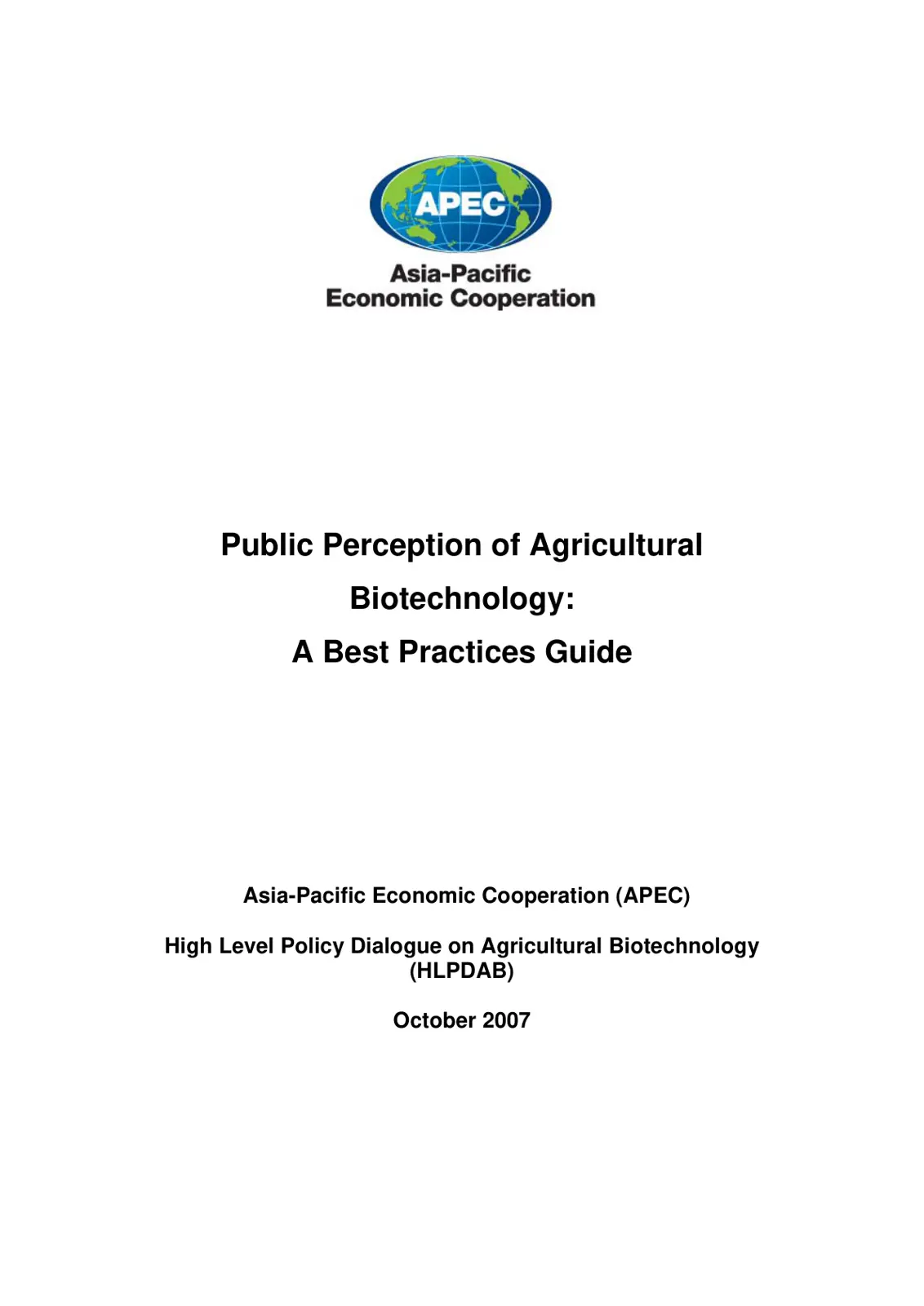 غلاف تقرير Public Perception of Agricultural Biotechnology: A Best Practices Guide