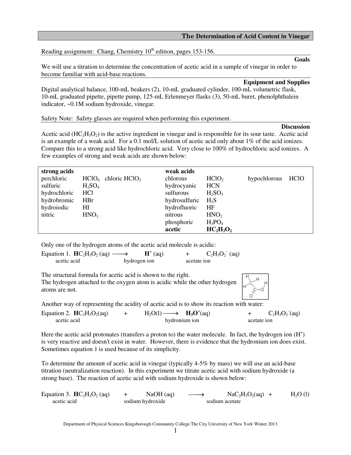 غلاف تقرير The Determination of Acid Content in Vinegar