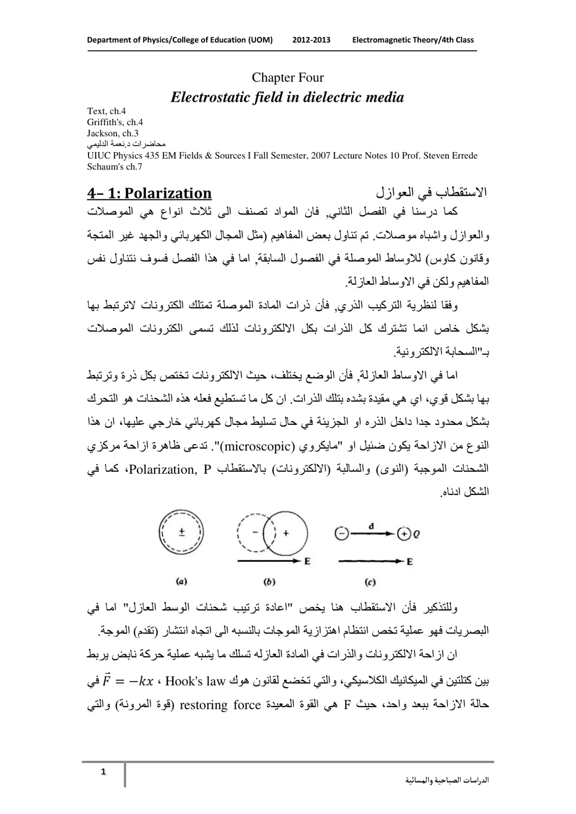 غلاف تقرير Electromagnetic Theory - Chapter 4: Electrostatic Field in Dielectric Media