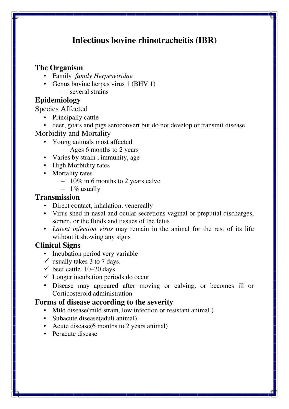 غلاف تقرير Infectious bovine rhinotracheitis (IBR)
