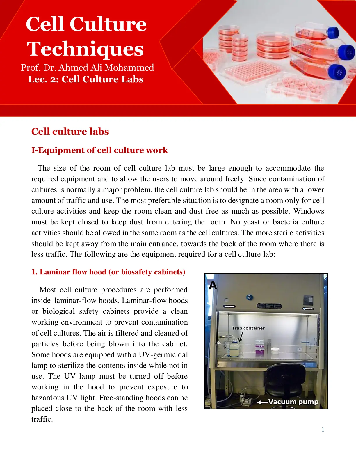 غلاف تقرير Cell Culture Techniques: Lec. 2 – Cell Culture Labs