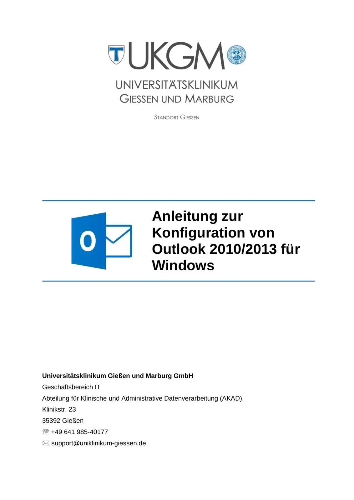 غلاف تقرير Anleitung zur Konfiguration von Outlook 2010/2013 für Windows