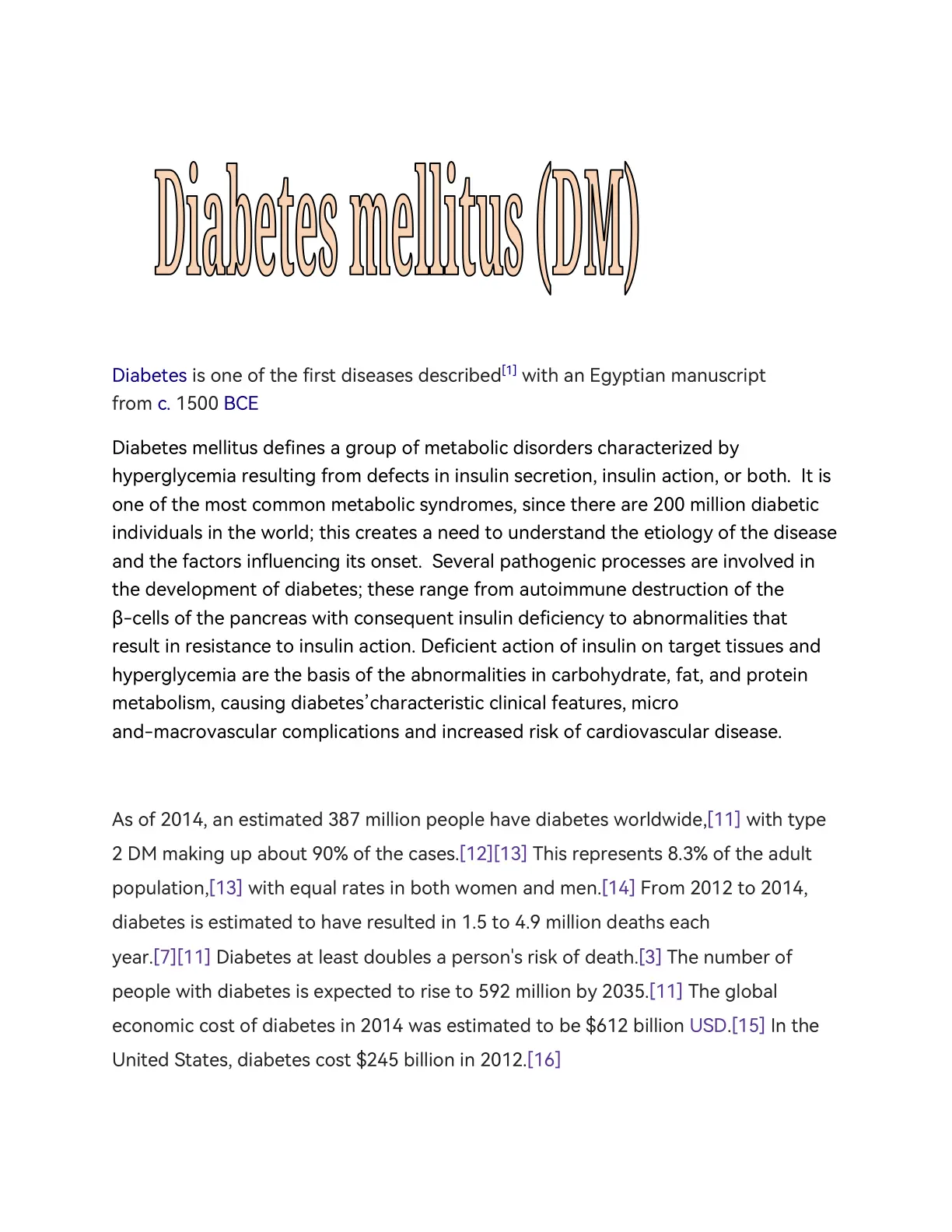غلاف تقرير Diabetes Mellitus (DM)
