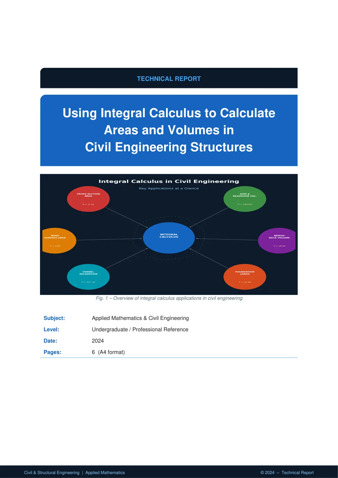 غلاف تقرير Using Integral Calculus to Calculate Areas and Volumes in Civil Engineering Structures