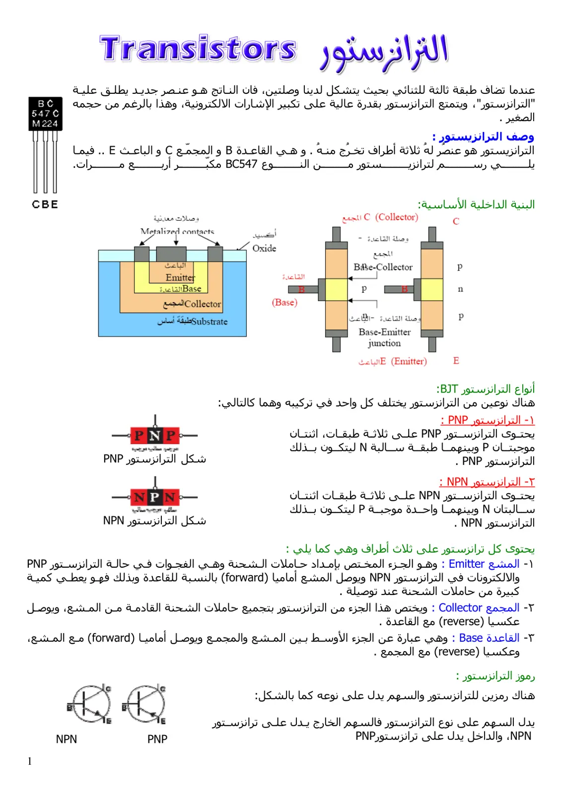 غلاف تقرير Transistors
الترانزستور