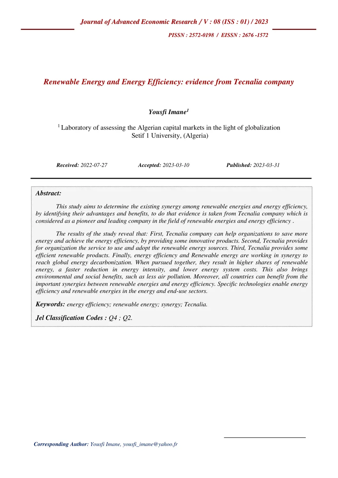 غلاف تقرير Renewable Energy and Energy Efficiency: evidence from Tecnalia company