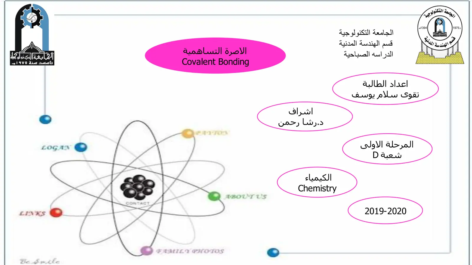 غلاف تقرير الكيمياء - الرابطة التساهمية (Covalent Bonding)