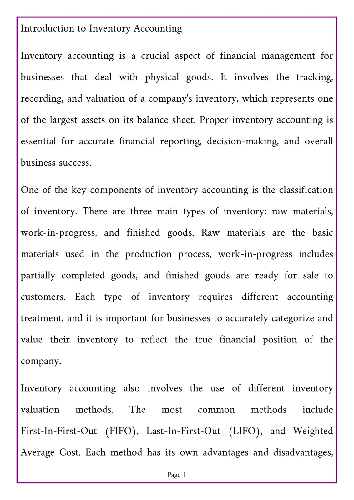 غلاف تقرير Introduction to Inventory Accounting