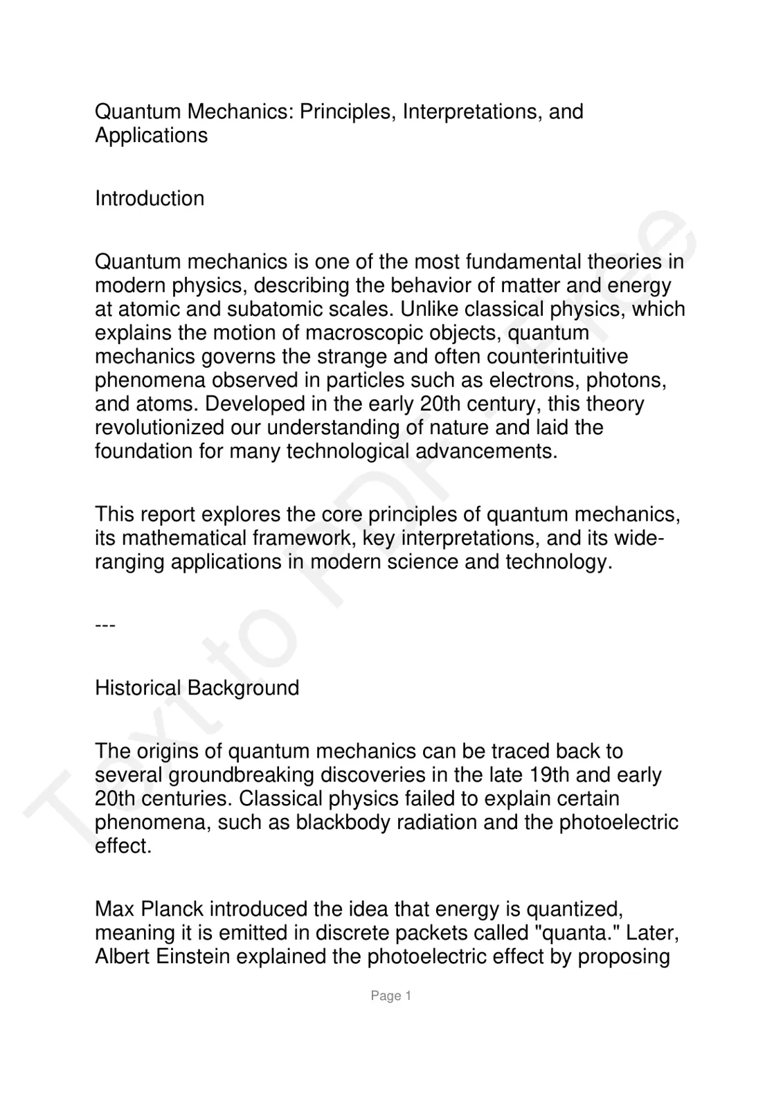 غلاف تقرير Quantum Mechanics: Principles, Interpretations, and Applications