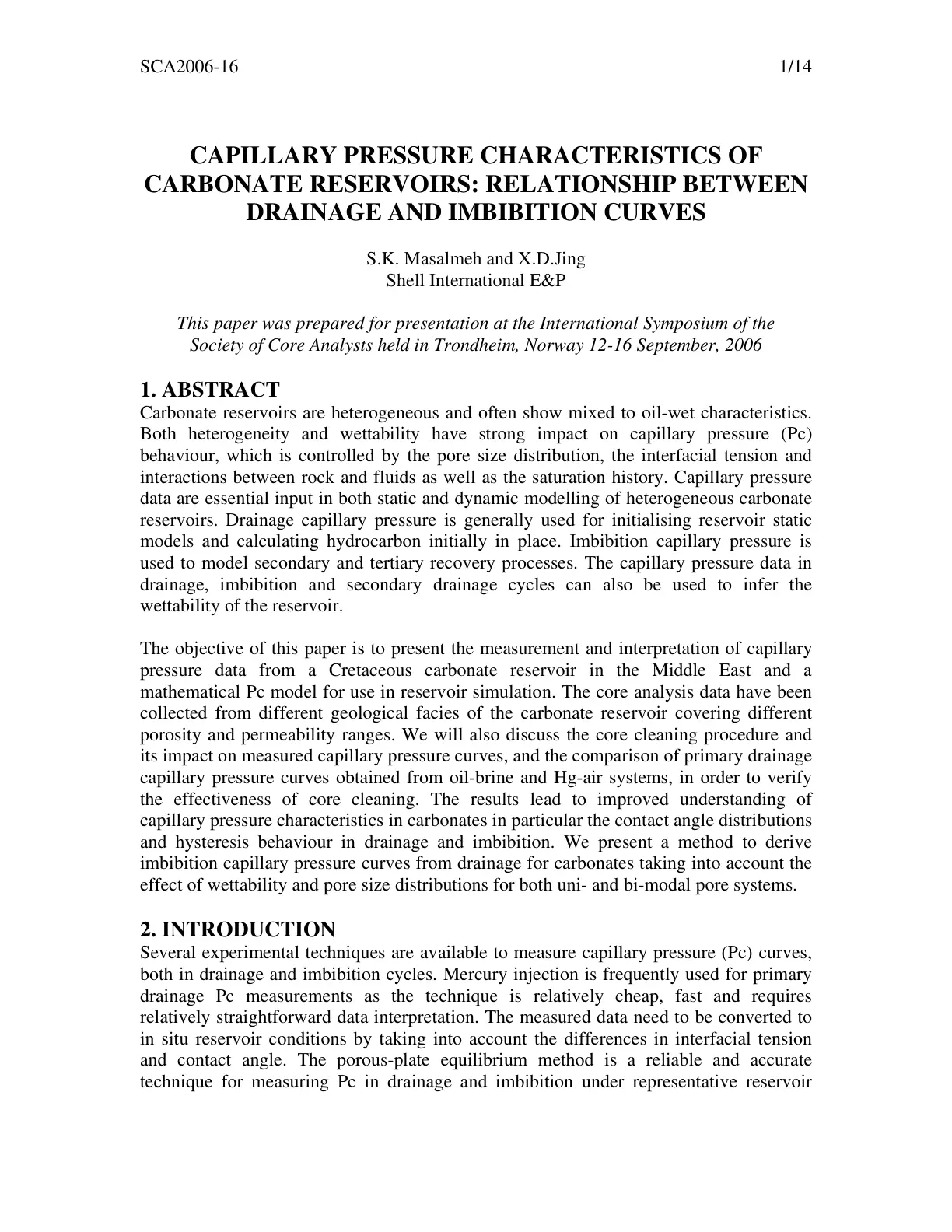 غلاف تقرير CAPILLARY PRESSURE CHARACTERISTICS OF CARBONATE RESERVOIRS: RELATIONSHIP BETWEEN DRAINAGE AND IMBIBITION CURVES
