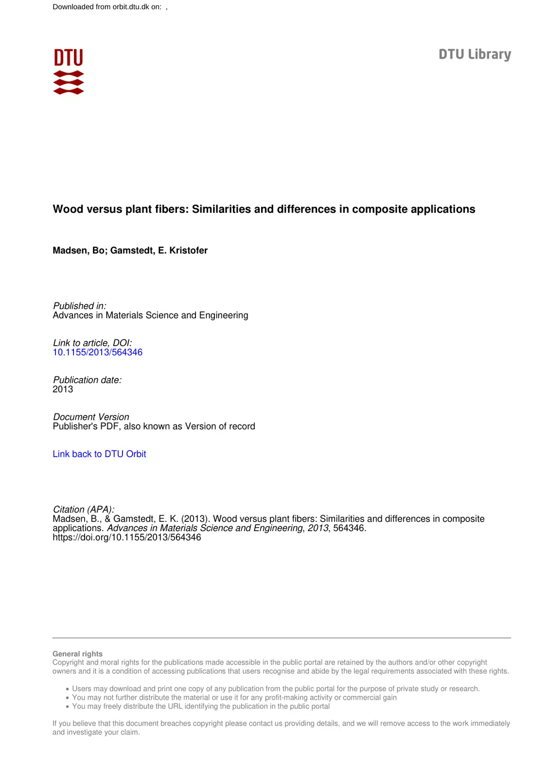غلاف تقرير Wood versus plant fibers: Similarities and differences in composite applications