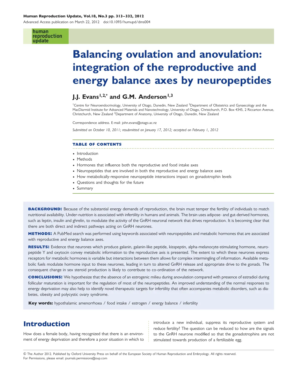 غلاف تقرير Balancing ovulation and anovulation: integration of the reproductive and energy balance axes by neuropeptides