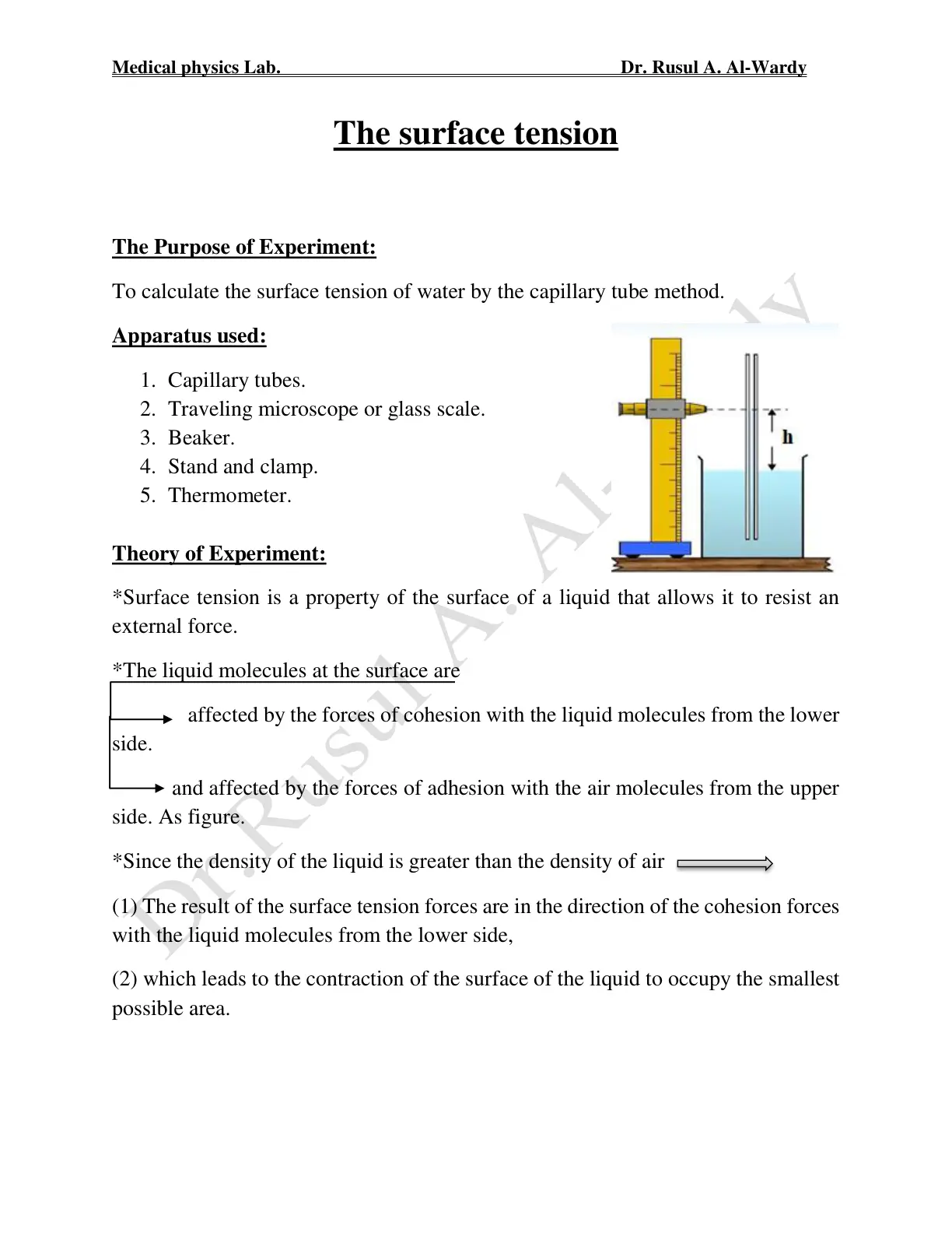 غلاف تقرير Medical Physics Lab - The Surface Tension