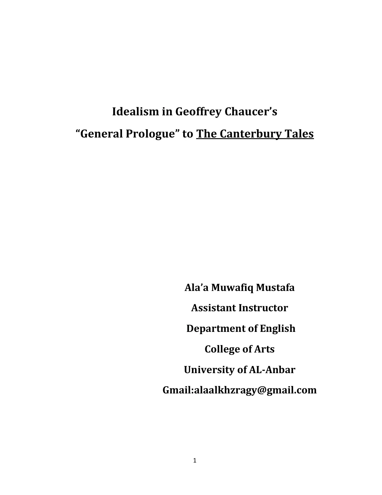 غلاف تقرير Idealism in Geoffrey Chaucer's "General Prologue" to The Canterbury Tales
