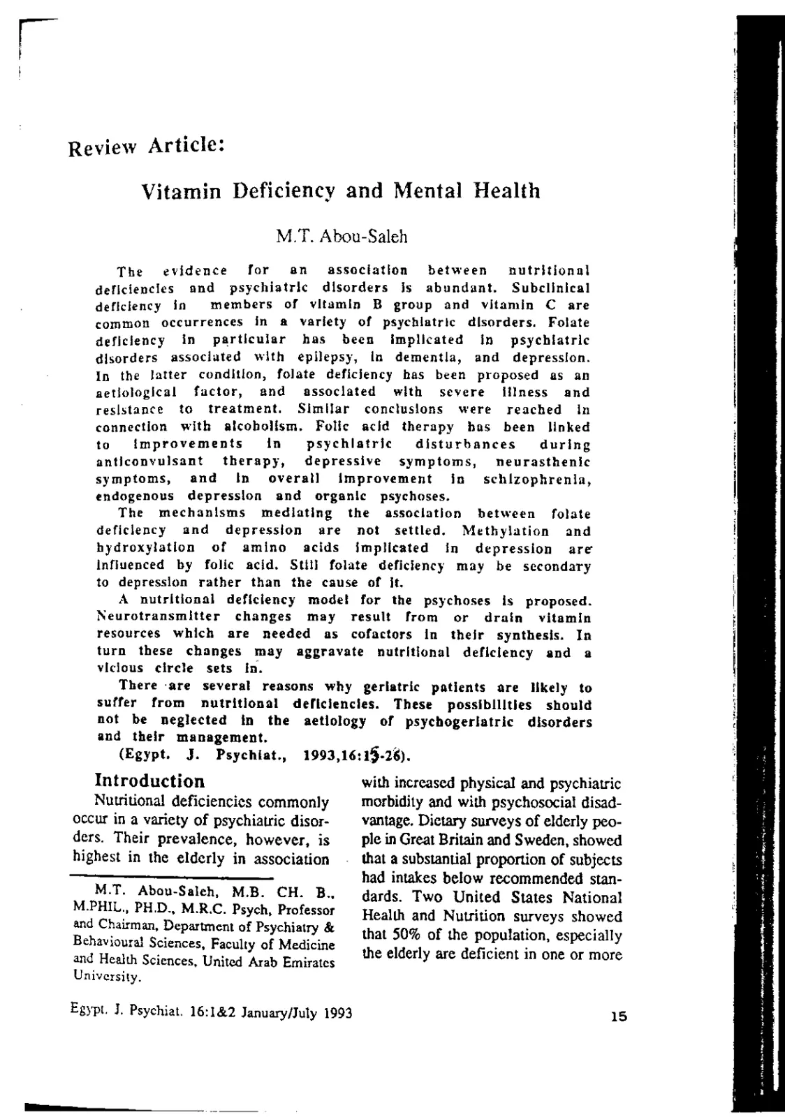 غلاف تقرير Vitamin Deficiency and Mental Health