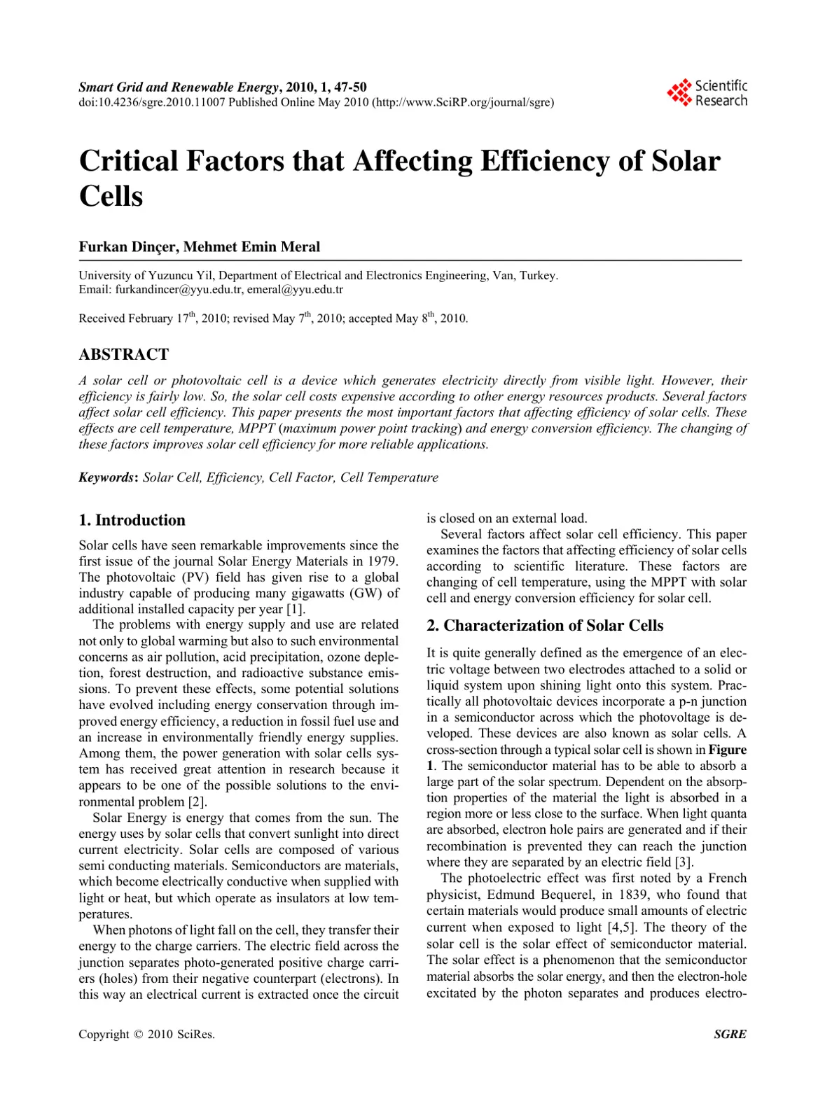 غلاف تقرير Critical Factors that Affecting Efficiency of Solar Cells