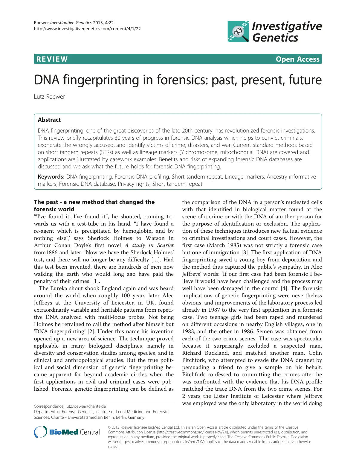 غلاف تقرير DNA fingerprinting in forensics: past, present, future