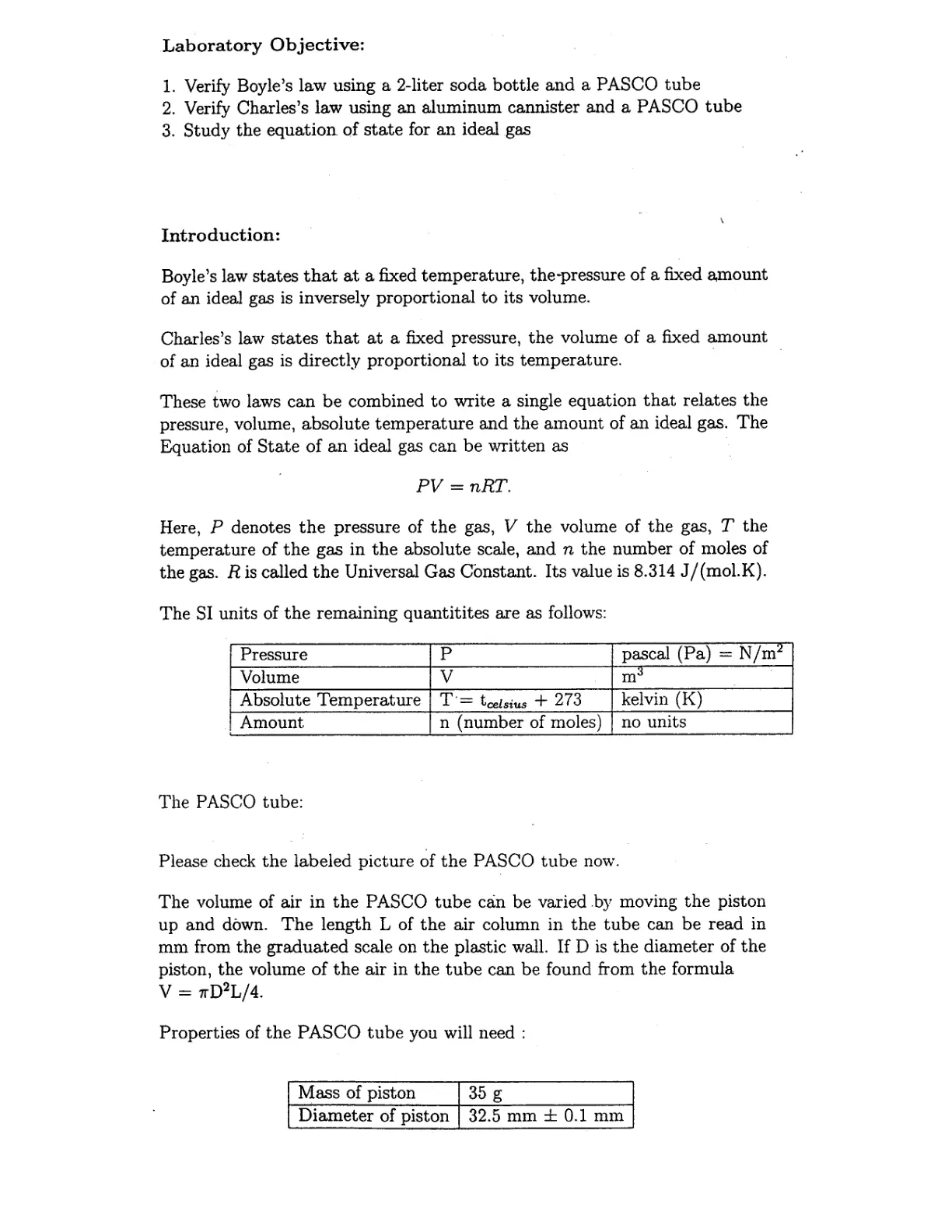 غلاف تقرير Laboratory Objective: Boyle's Law and Charles's Law