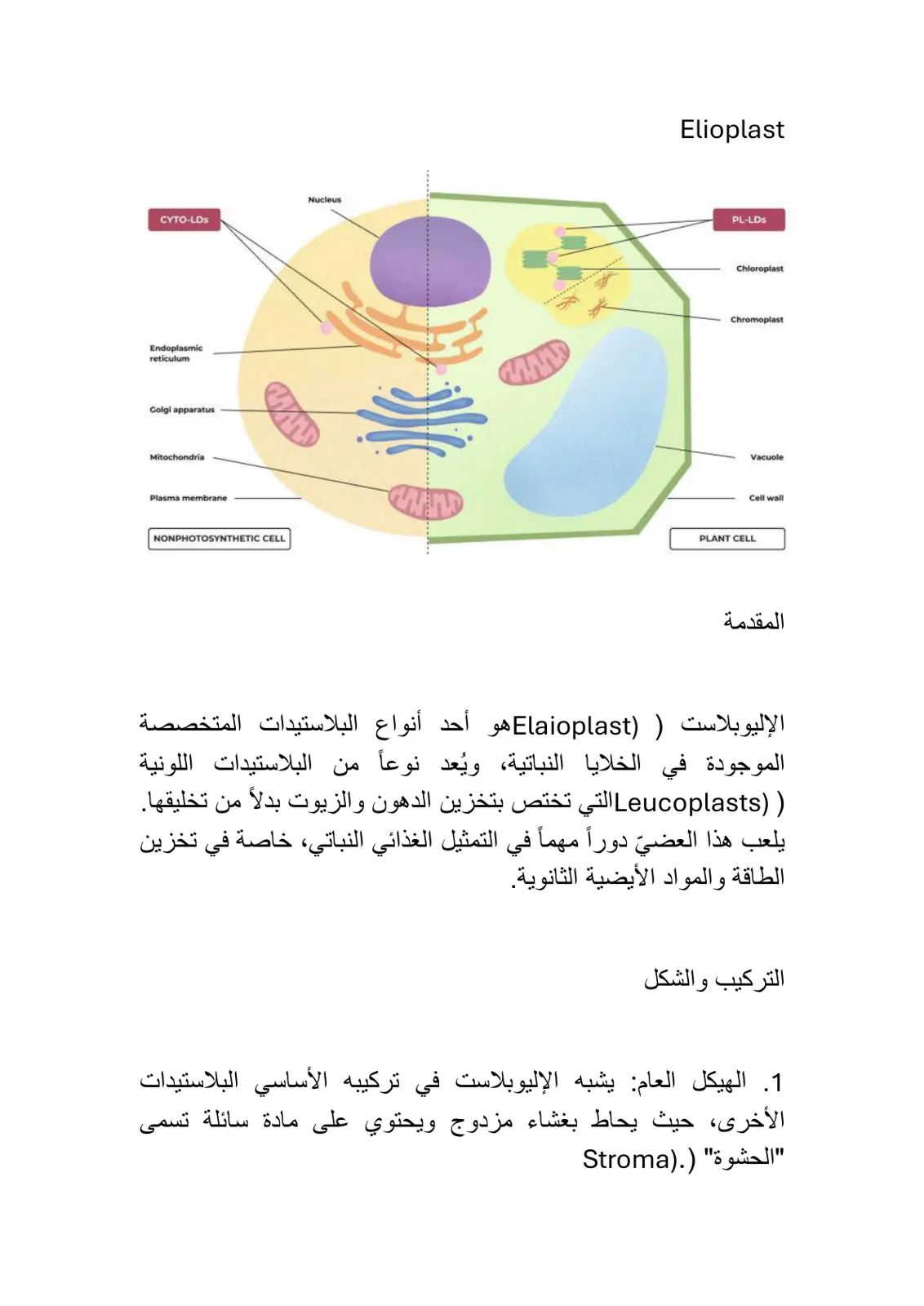 غلاف تقرير الخلية النباتية ومحتواها