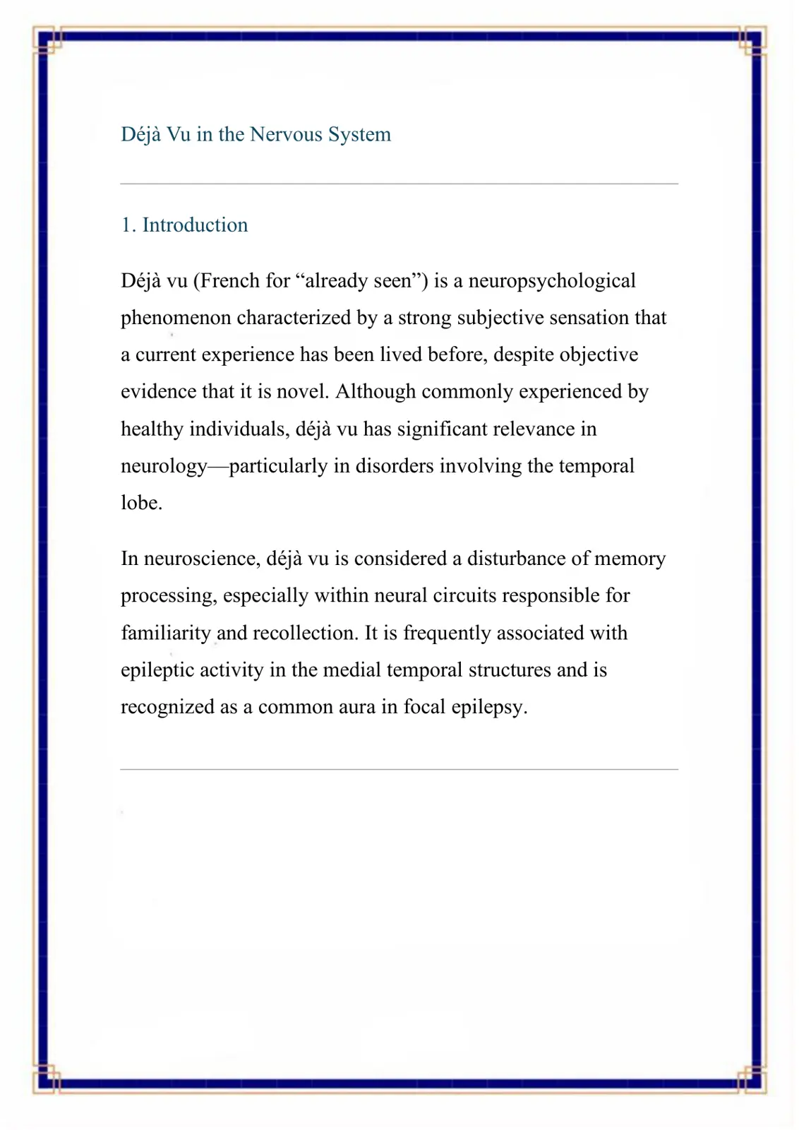 غلاف تقرير Déjà Vu in the Nervous System
