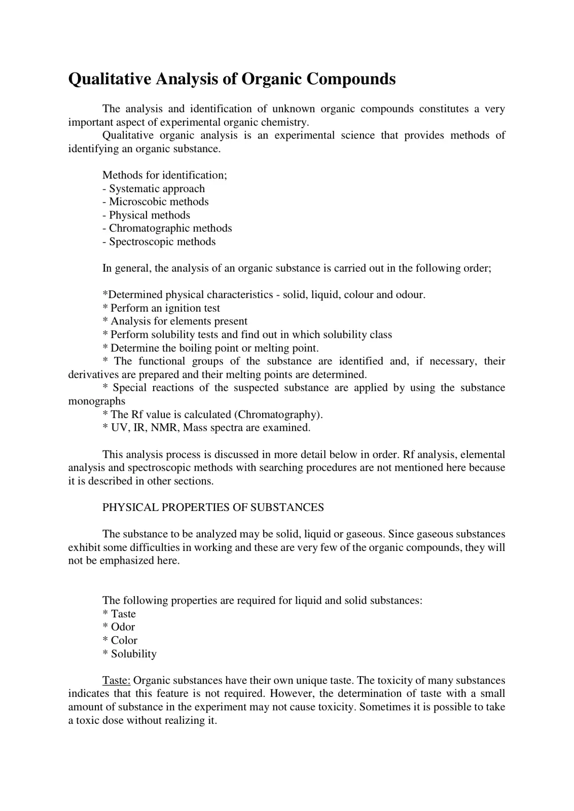 غلاف تقرير Qualitative Analysis of Organic Compounds