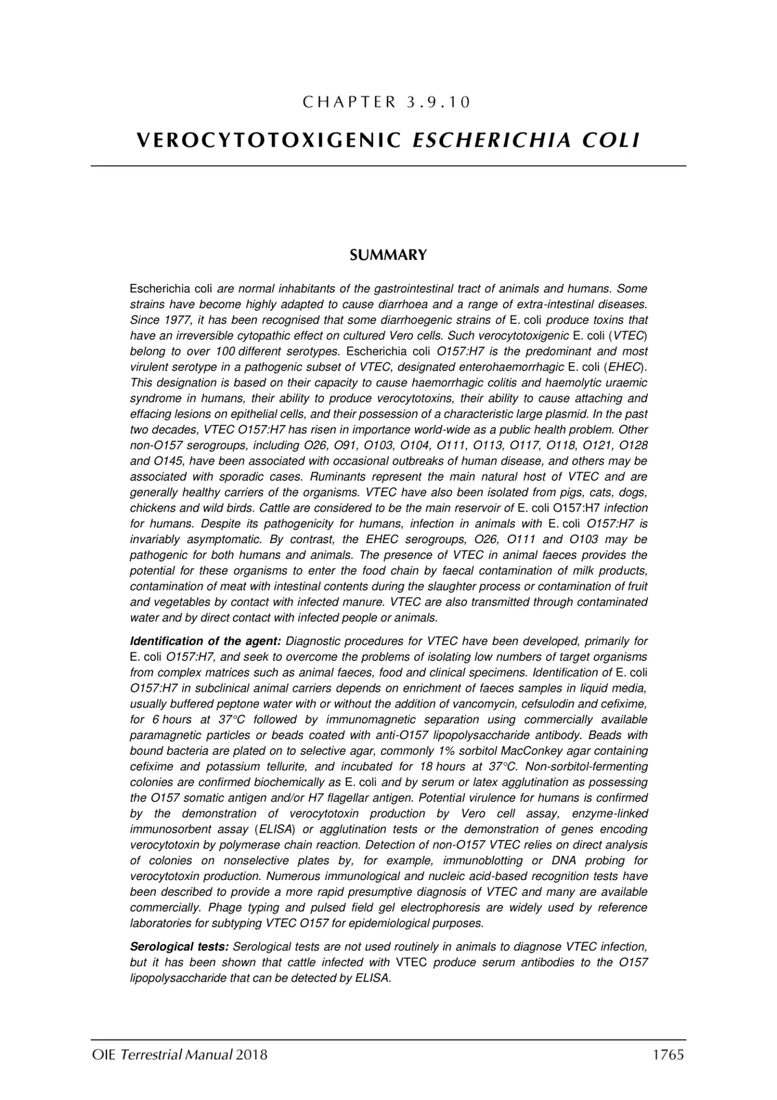غلاف تقرير VEROCYTOTOXIGENIC ESCHERICHIA COLI
