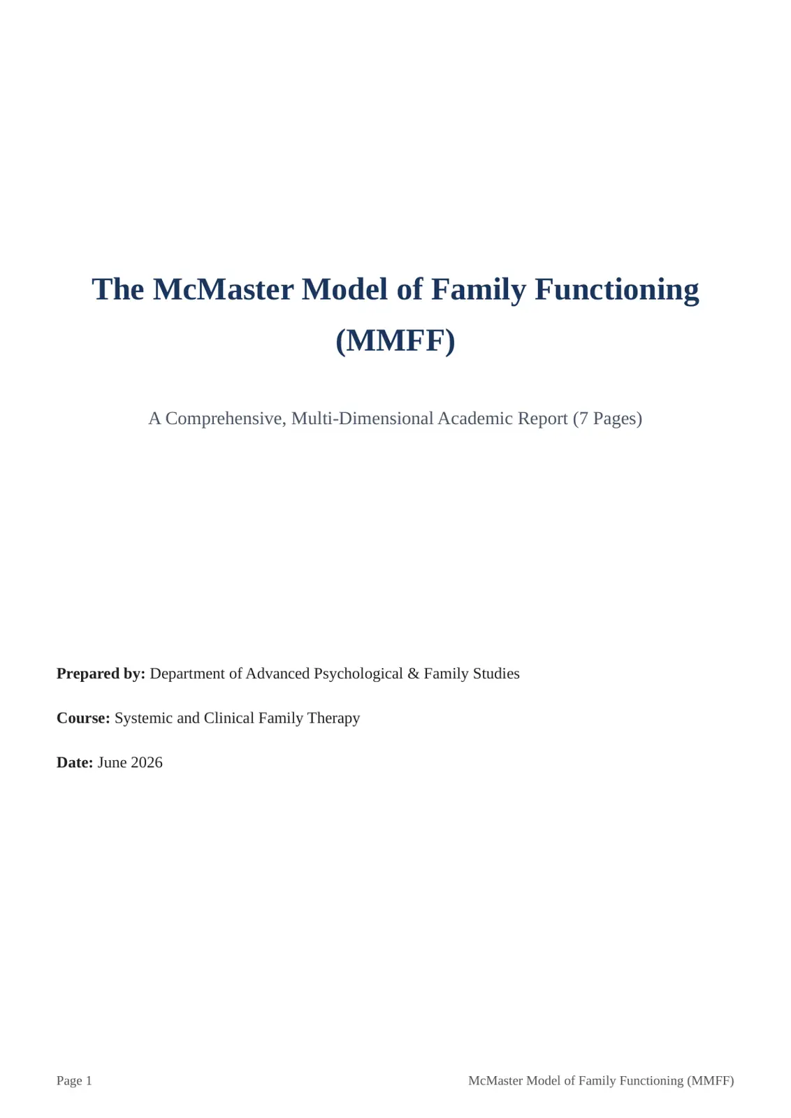 غلاف تقرير The McMaster Model of Family Functioning (MMFF)