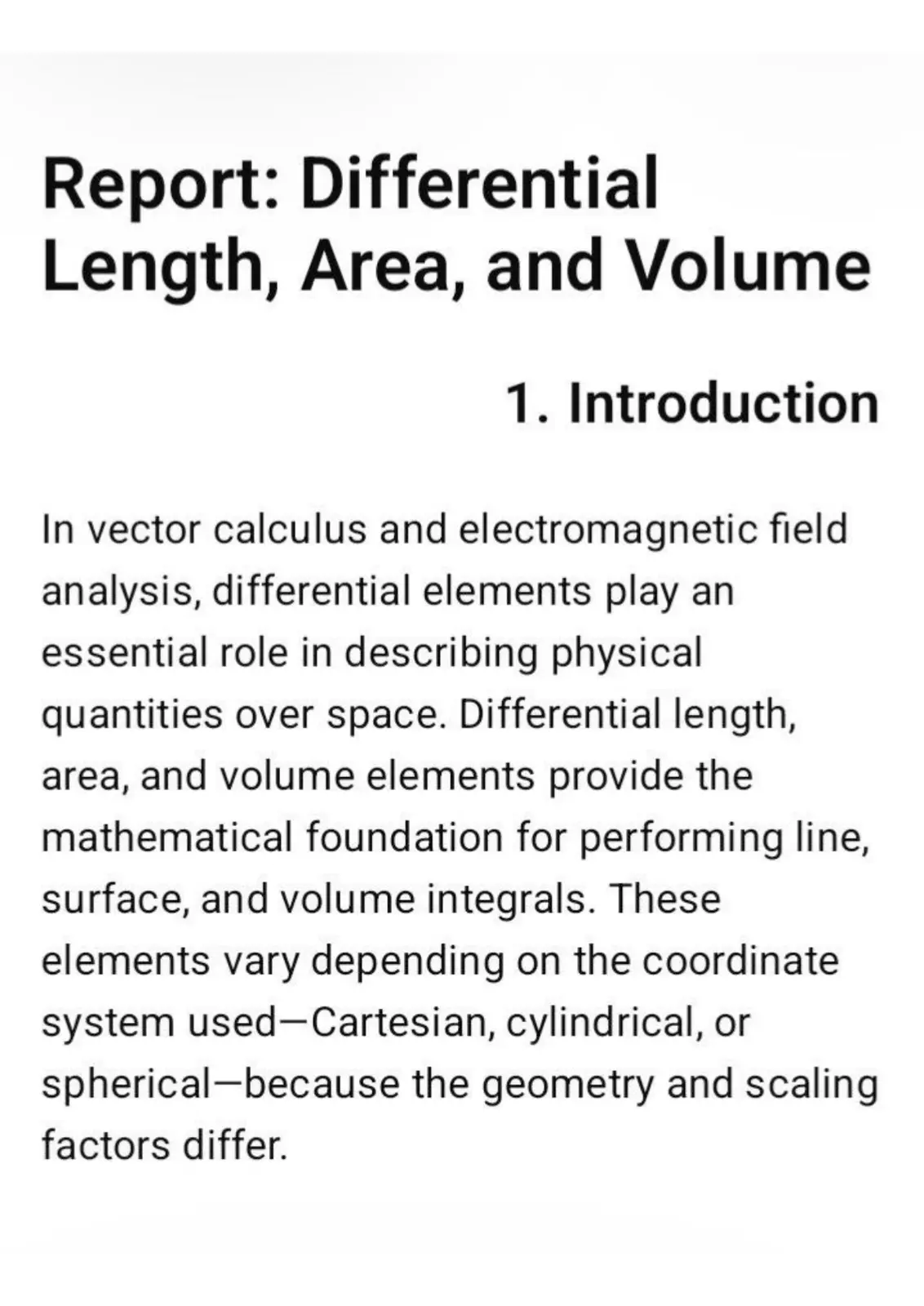 غلاف تقرير Differential Length, Area, and Volume