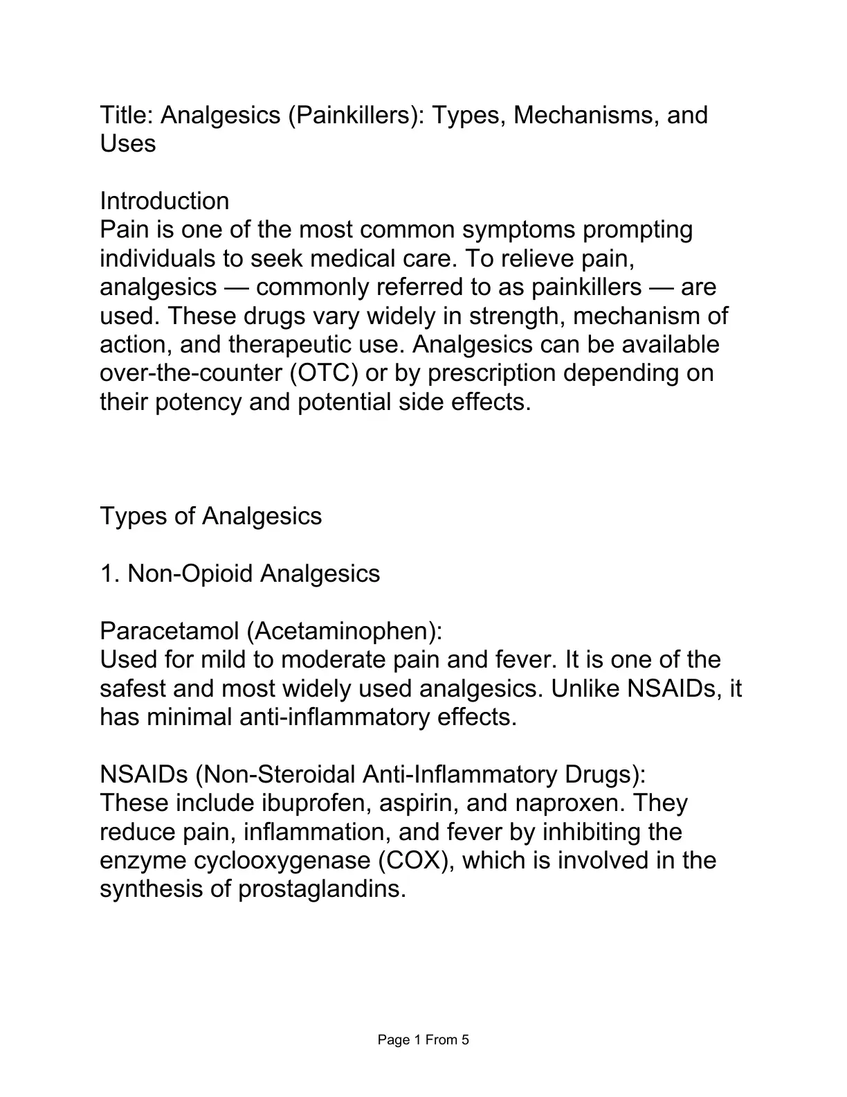 غلاف تقرير Analgesics (Painkillers): Types, Mechanisms, and Uses