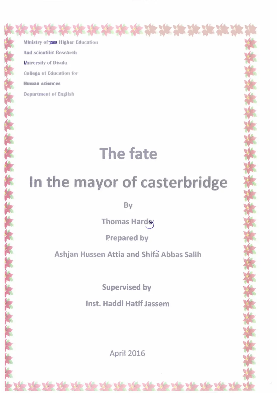 غلاف تقرير The Fate In The Mayor of Casterbridge