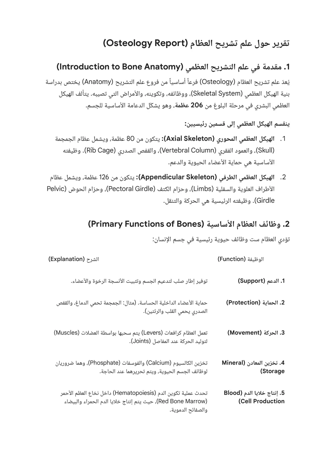غلاف تقرير تقرير حول علم تشريح العظام Osteology Report