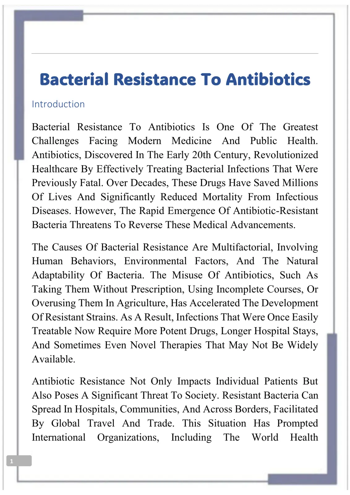 غلاف تقرير Bacterial Resistance To Antibiotics