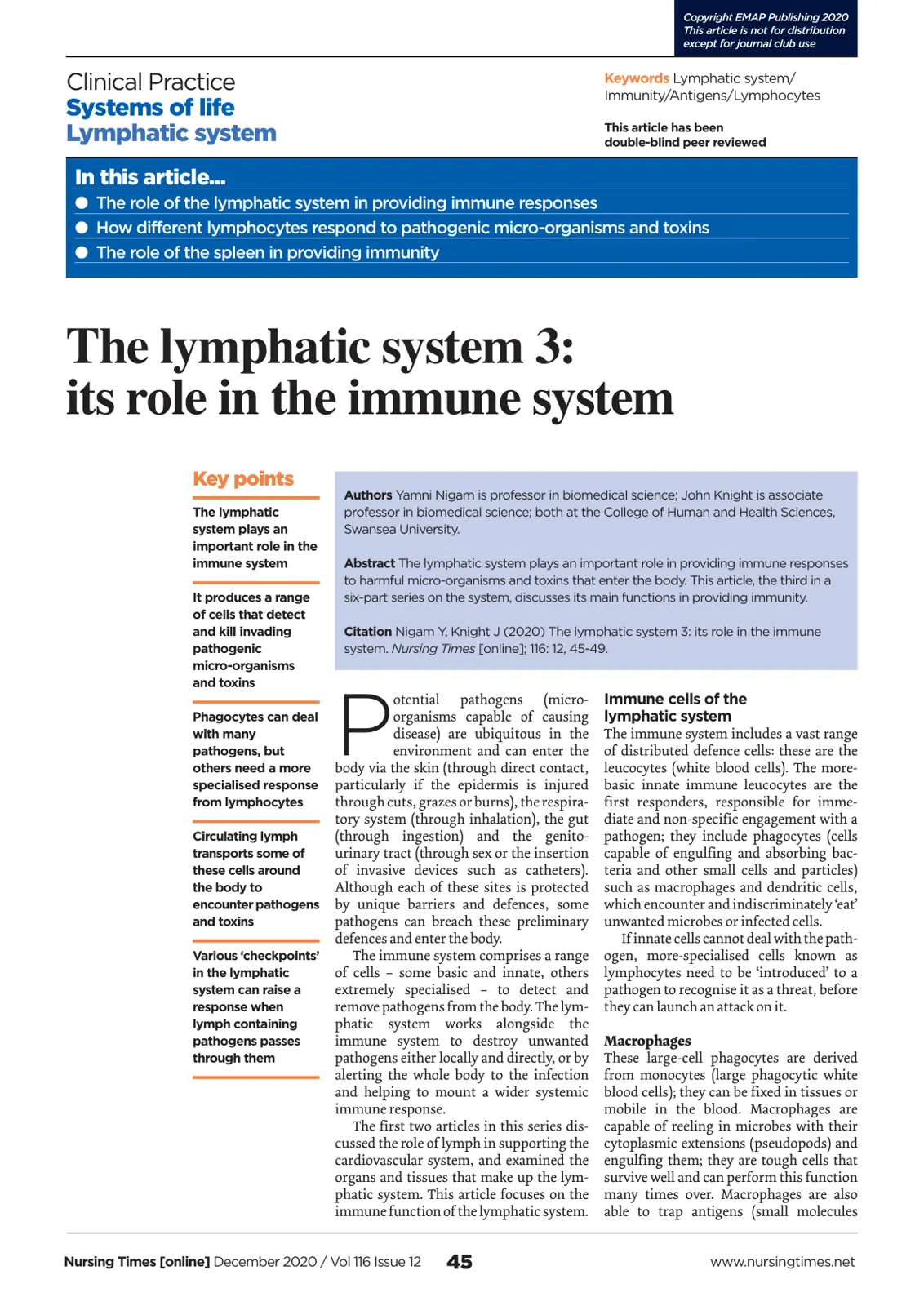 غلاف تقرير The lymphatic system 3: its role in the immune system