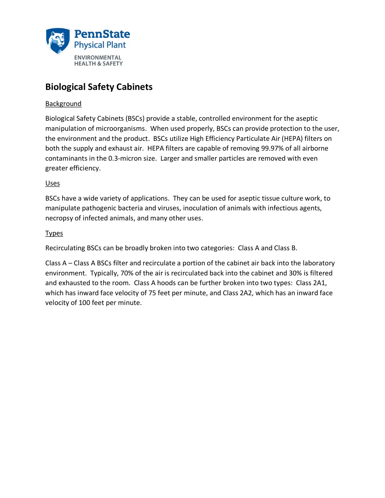 غلاف تقرير Biological Safety Cabinets