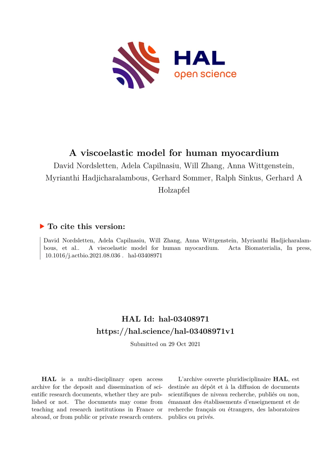غلاف تقرير A Viscoelastic Model for Human Myocardium