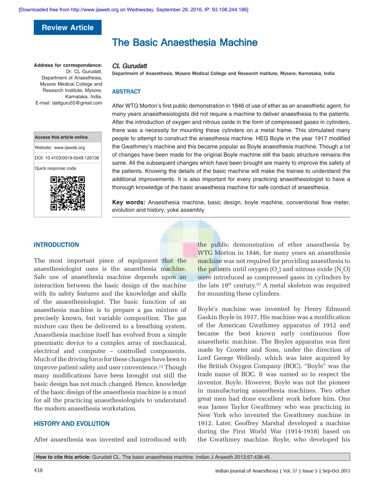 غلاف تقرير The Basic Anaesthesia Machine