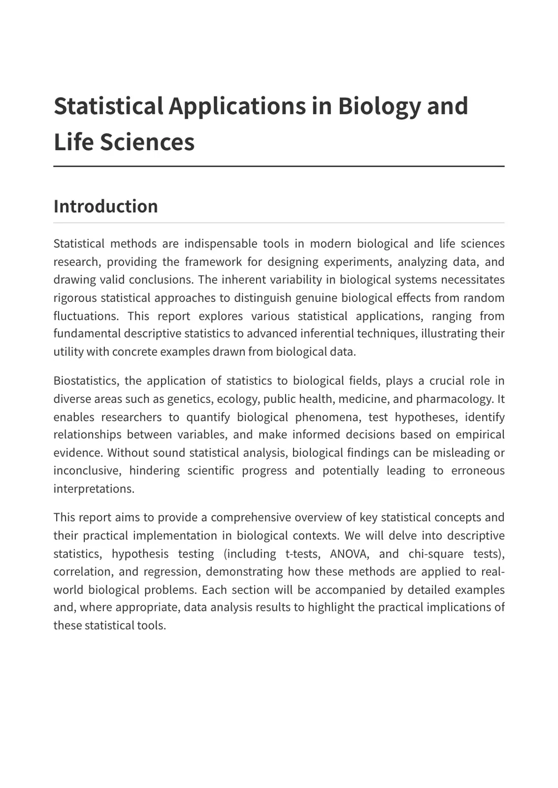 غلاف تقرير Statistical Applications in Biology and Life Sciences