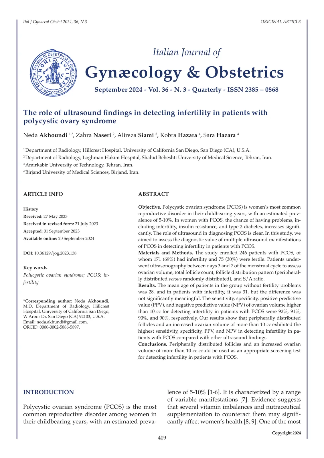 غلاف تقرير The role of ultrasound findings in detecting infertility in patients with polycystic ovary syndrome