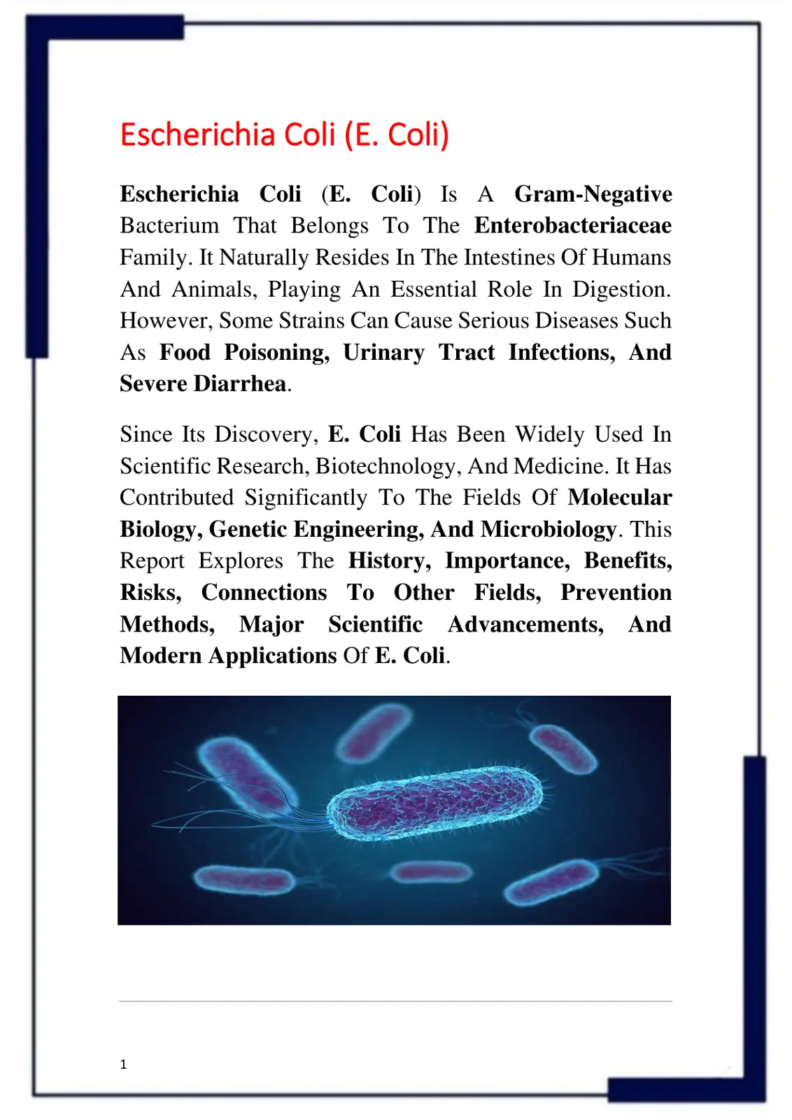 غلاف تقرير Escherichia Coli (E. Coli)
