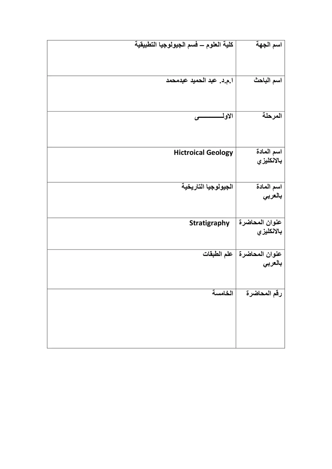 غلاف تقرير المحاضرة الخامسة: علم الطبقات (Stratigraphy) - الجيولوجيا التاريخية